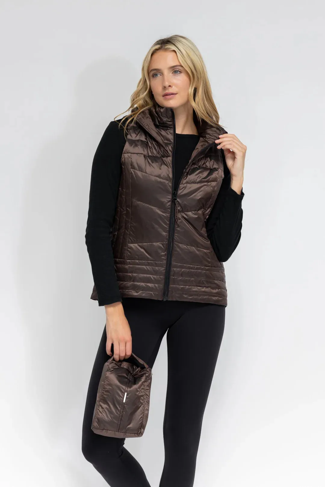 Anorak Metallic Quilted Vest Chocolate Brown