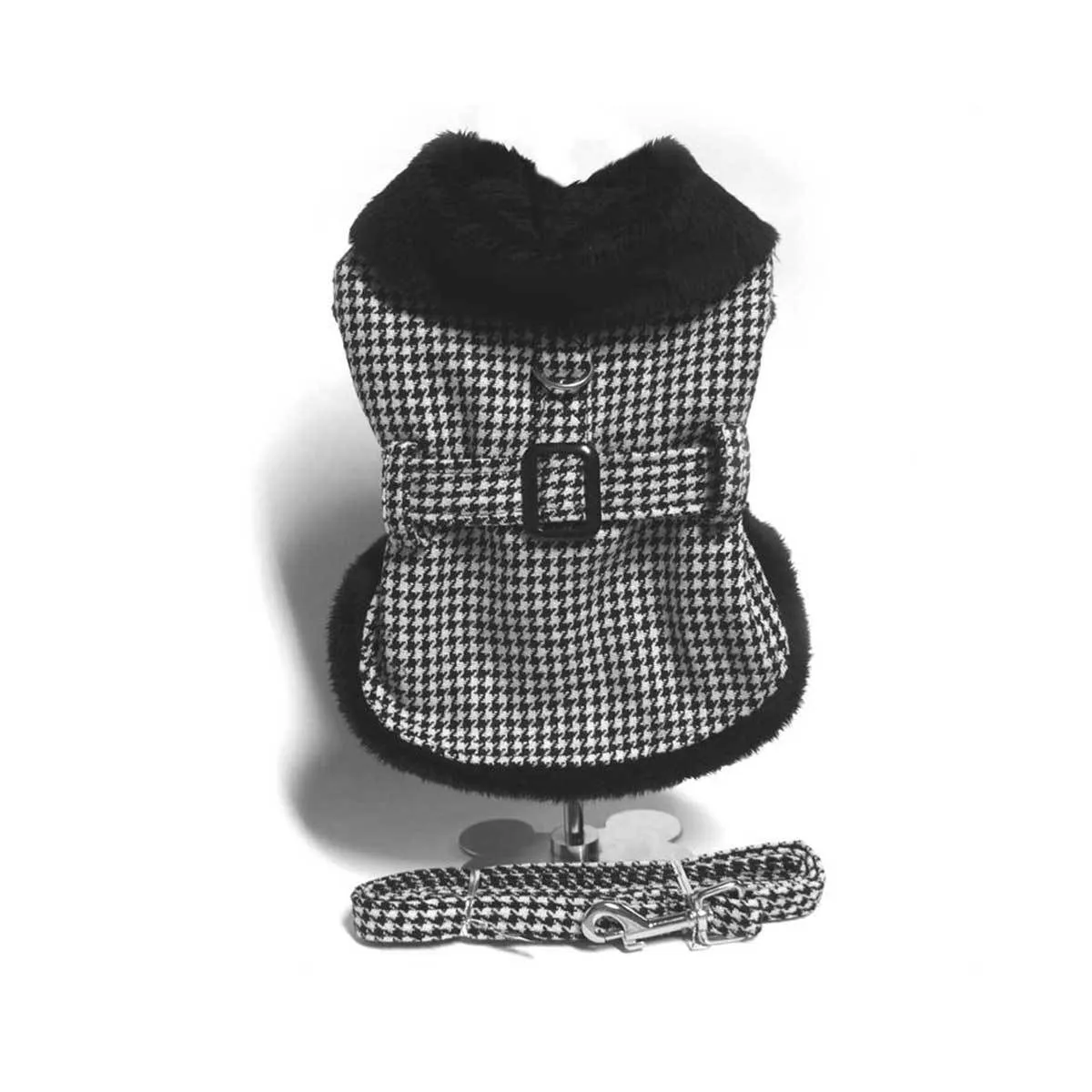 Classic Black & White Houndstooth Dog Harness Coat