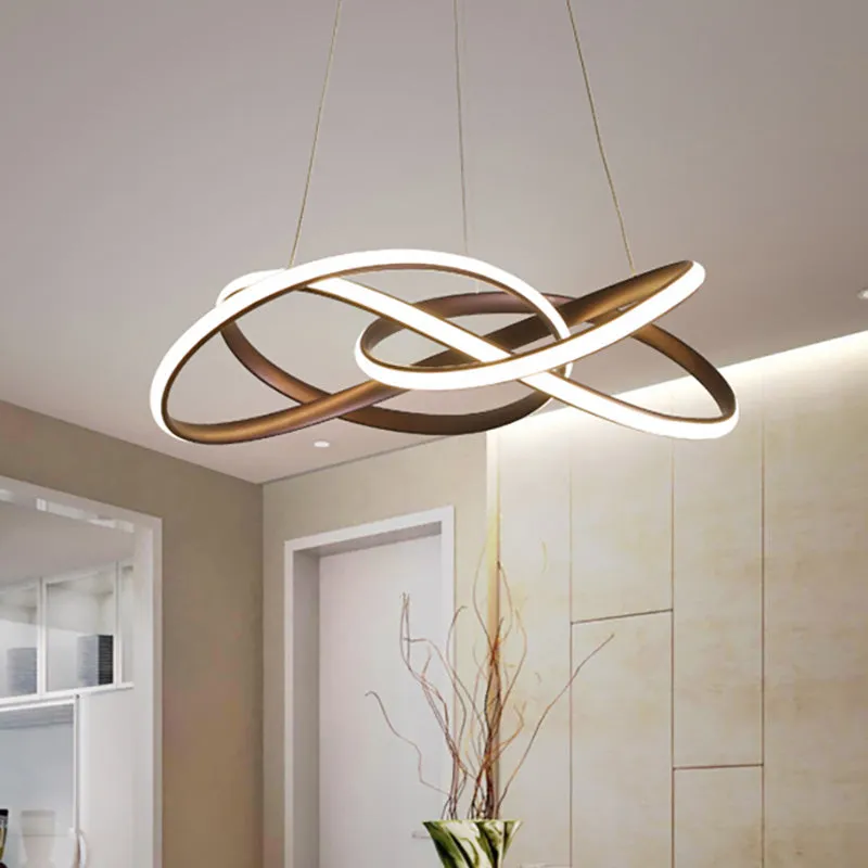 Contemporary LED Coffee Ceiling Pendant Lamp - Seamless Curve Acrylic Chandelier in White/Warm Light