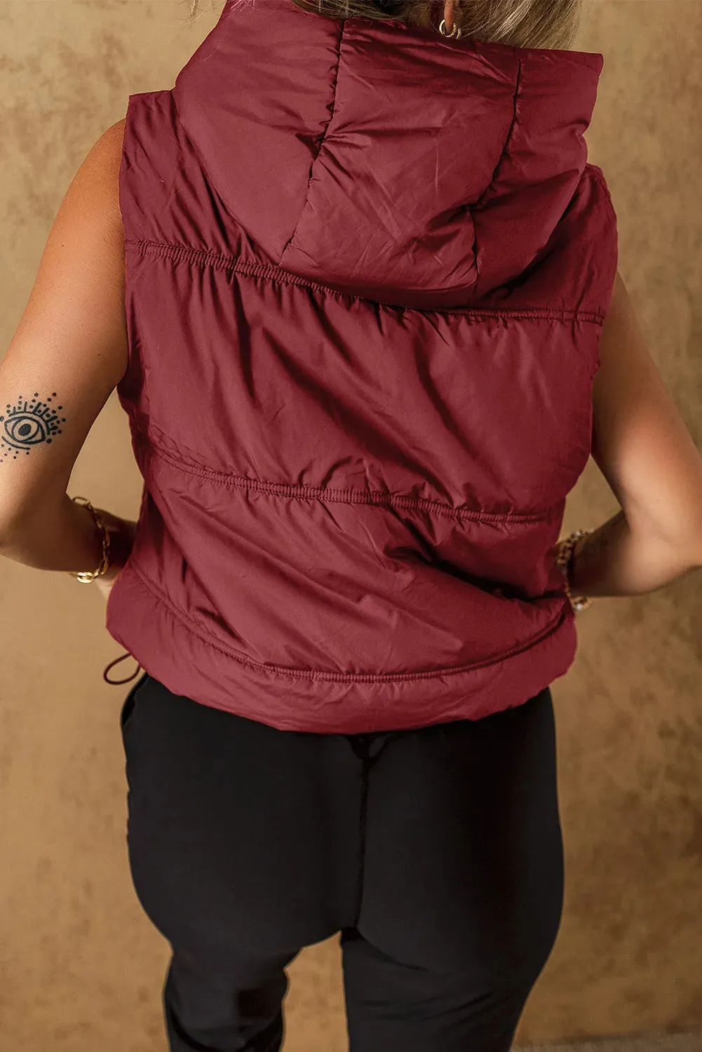 Drawstring Zip Up Vest Coat