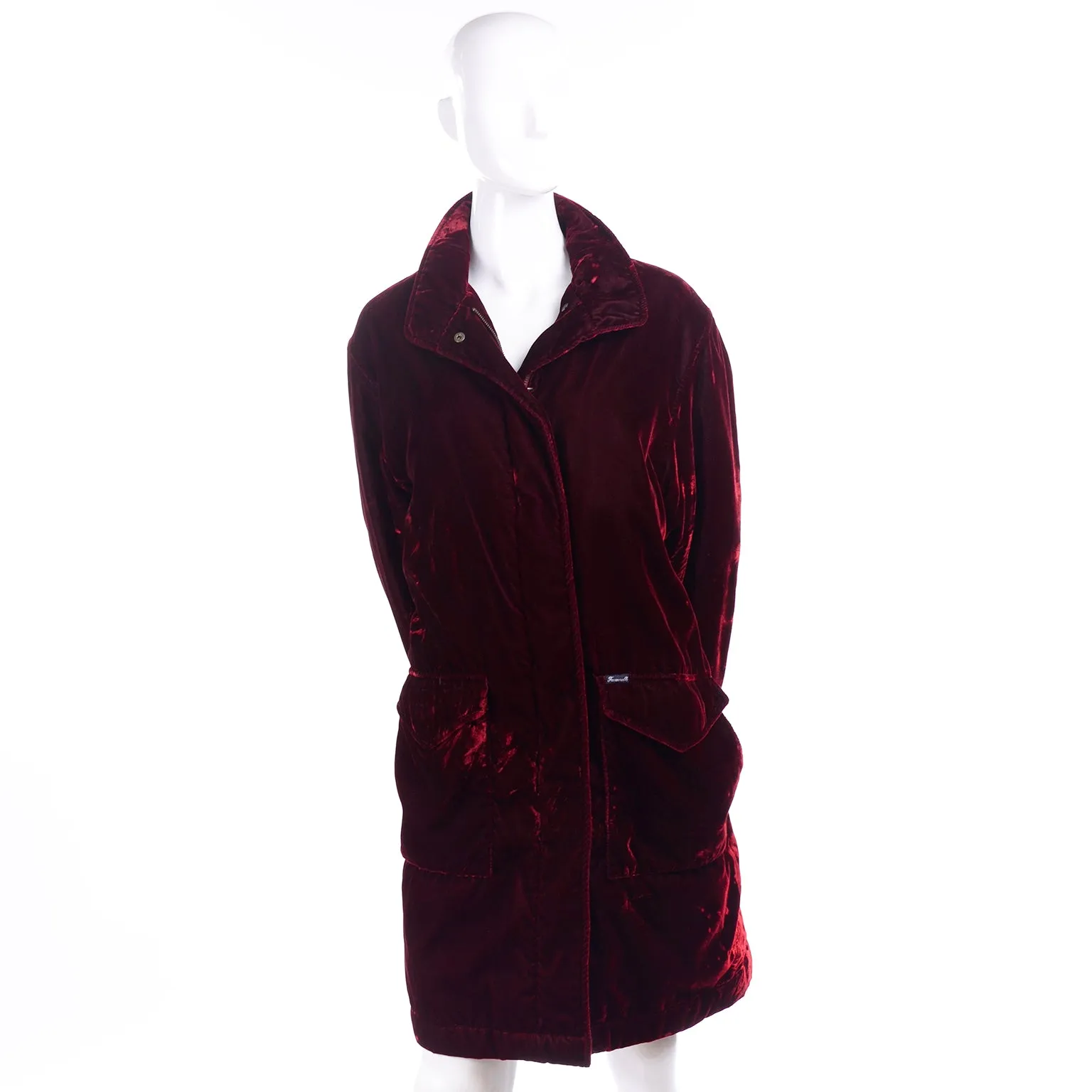 Faconnable Vintage Red Velvet Coat With Quilted Lining