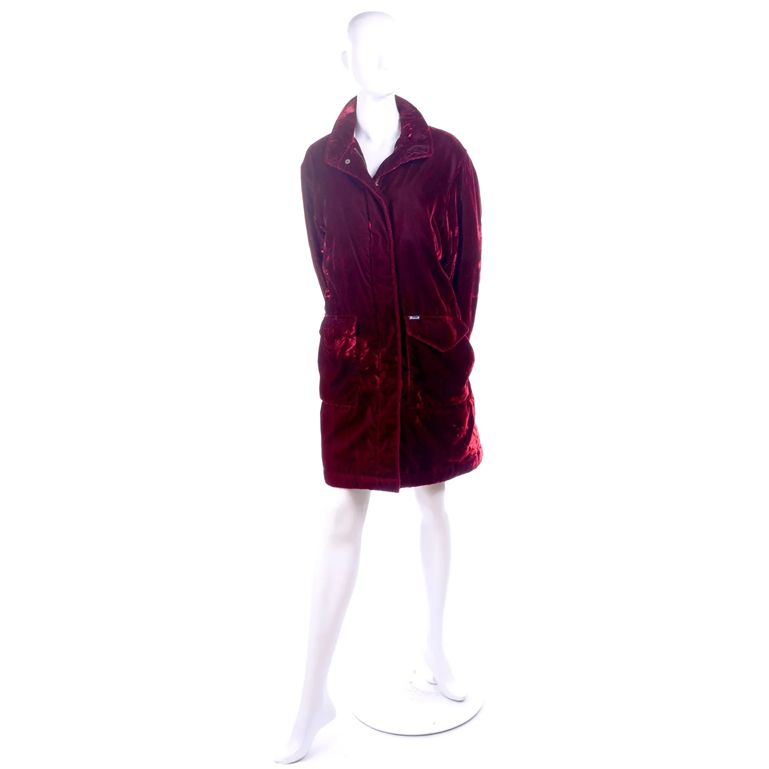 Faconnable Vintage Red Velvet Coat With Quilted Lining