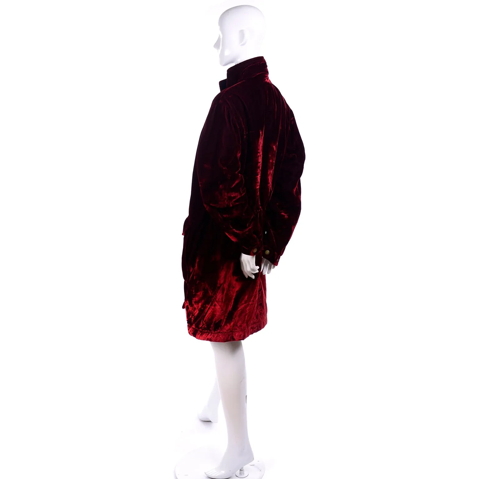 Faconnable Vintage Red Velvet Coat With Quilted Lining