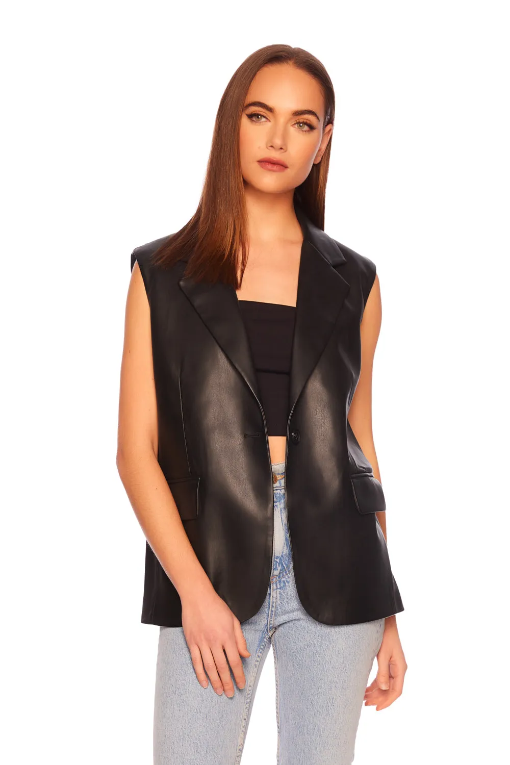 faux leather collar vest