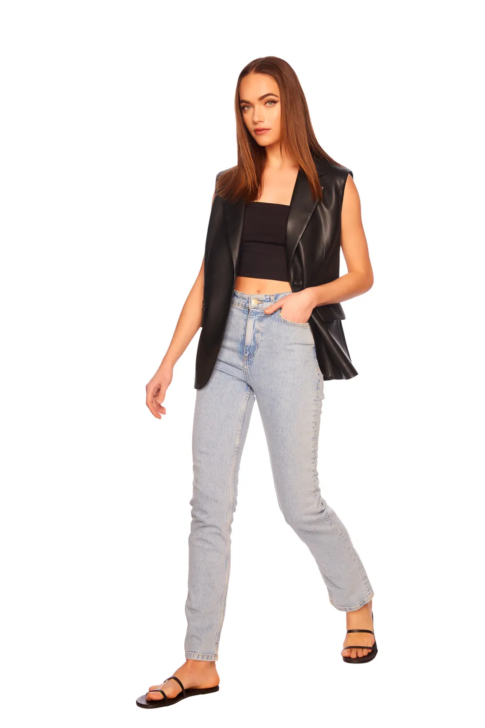 faux leather collar vest