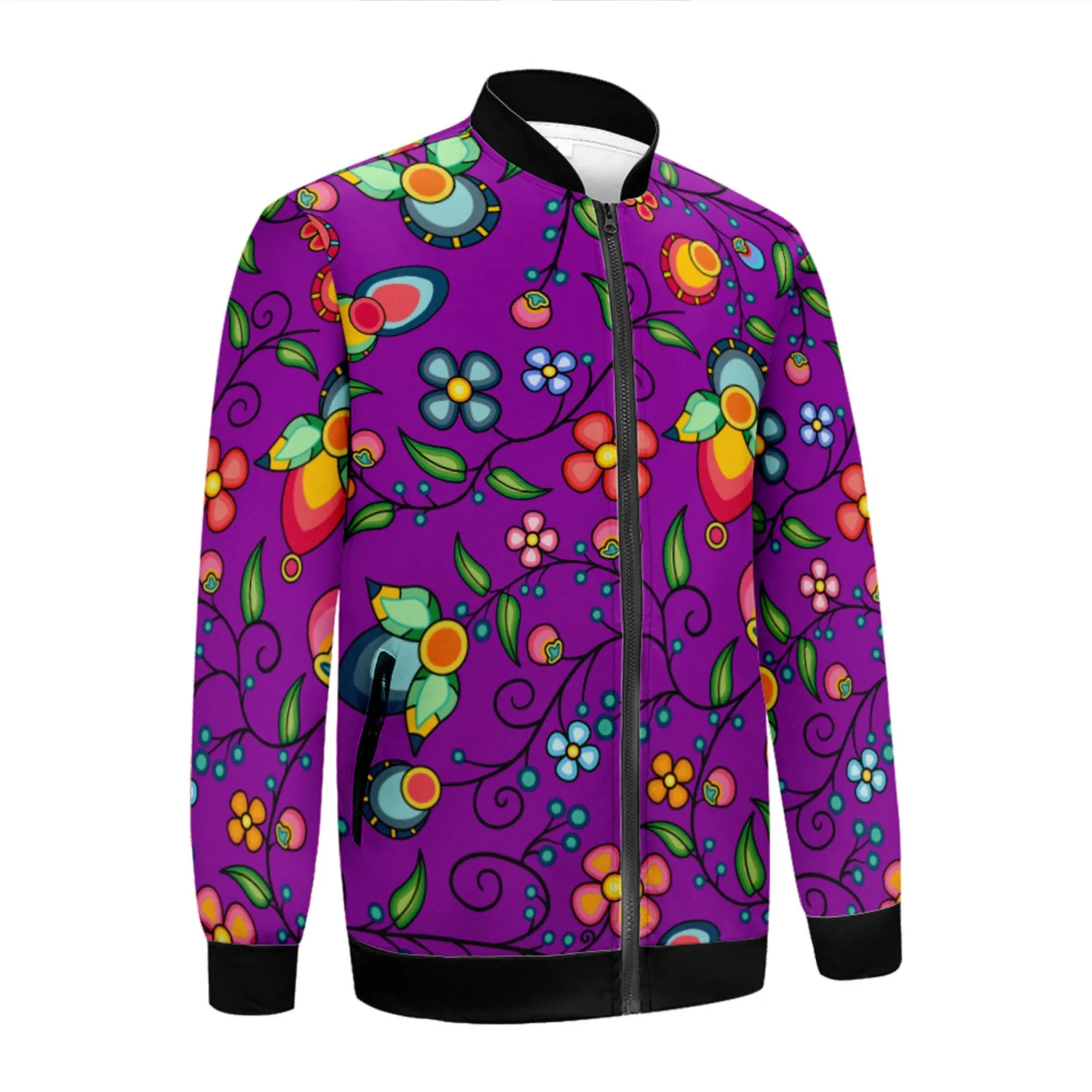 Floral Bounty Purple Zippered Collared Lightweight Jacket