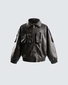 Functional Multi-Pocket PU Leather Jacket