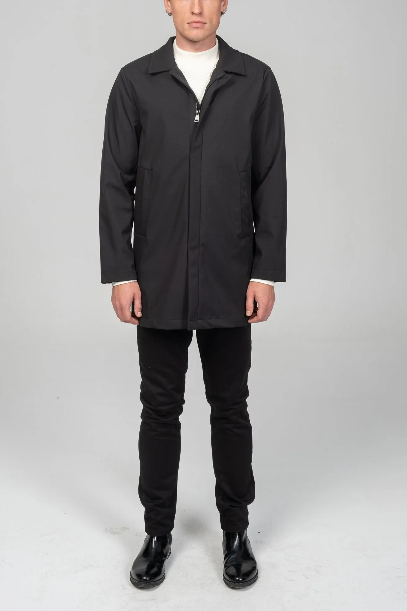 Long Lightweight Windbreaker Coat - Black