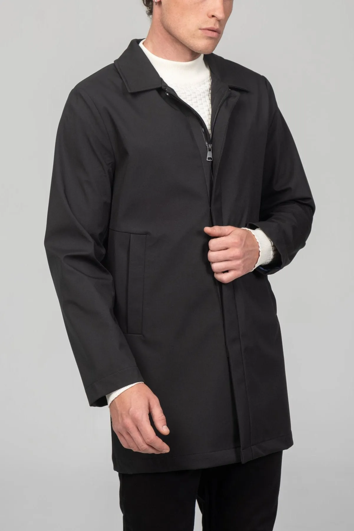 Long Lightweight Windbreaker Coat - Black