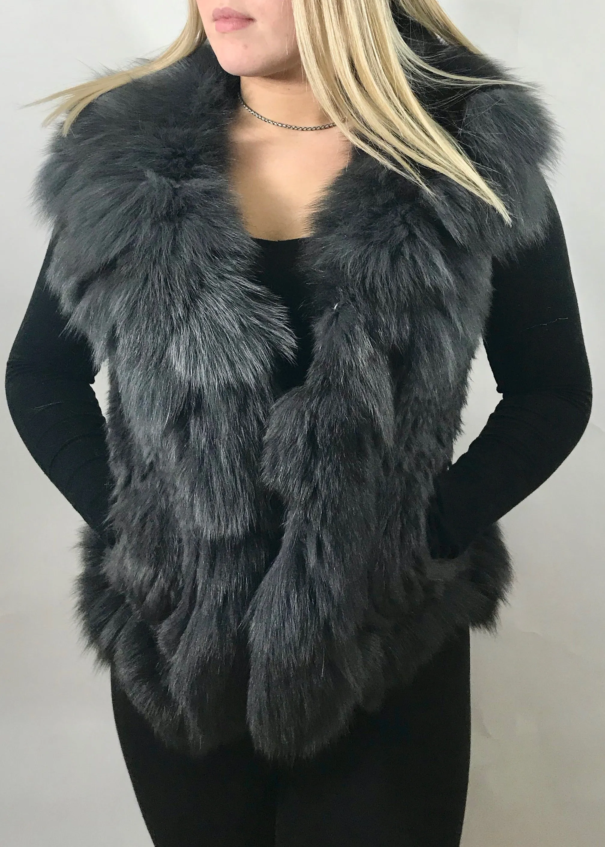 Luxury Fur Gilet in Slate Grey by Feathers Of Italy