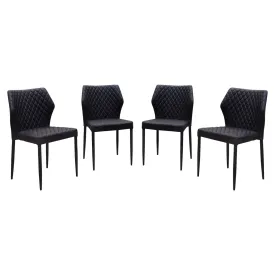 Milo 4-Pack Dining Chairs in Black Diamond Tufted Leatherette with Black Powder Coat Legs by Diamond Sofa