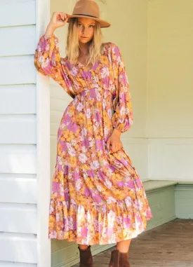 Paper Heart - Long Sleeve Midi Dress Annalise - Boho Floral