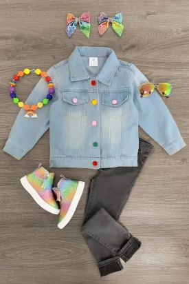 Rainbow Sequin Light Denim Jacket