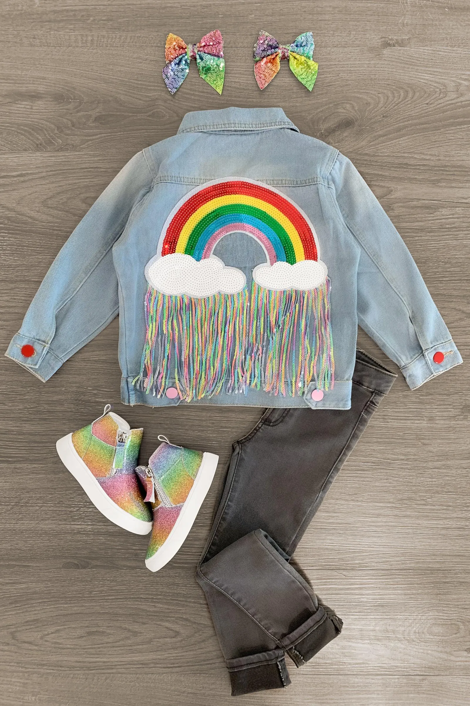 Rainbow Sequin Light Denim Jacket