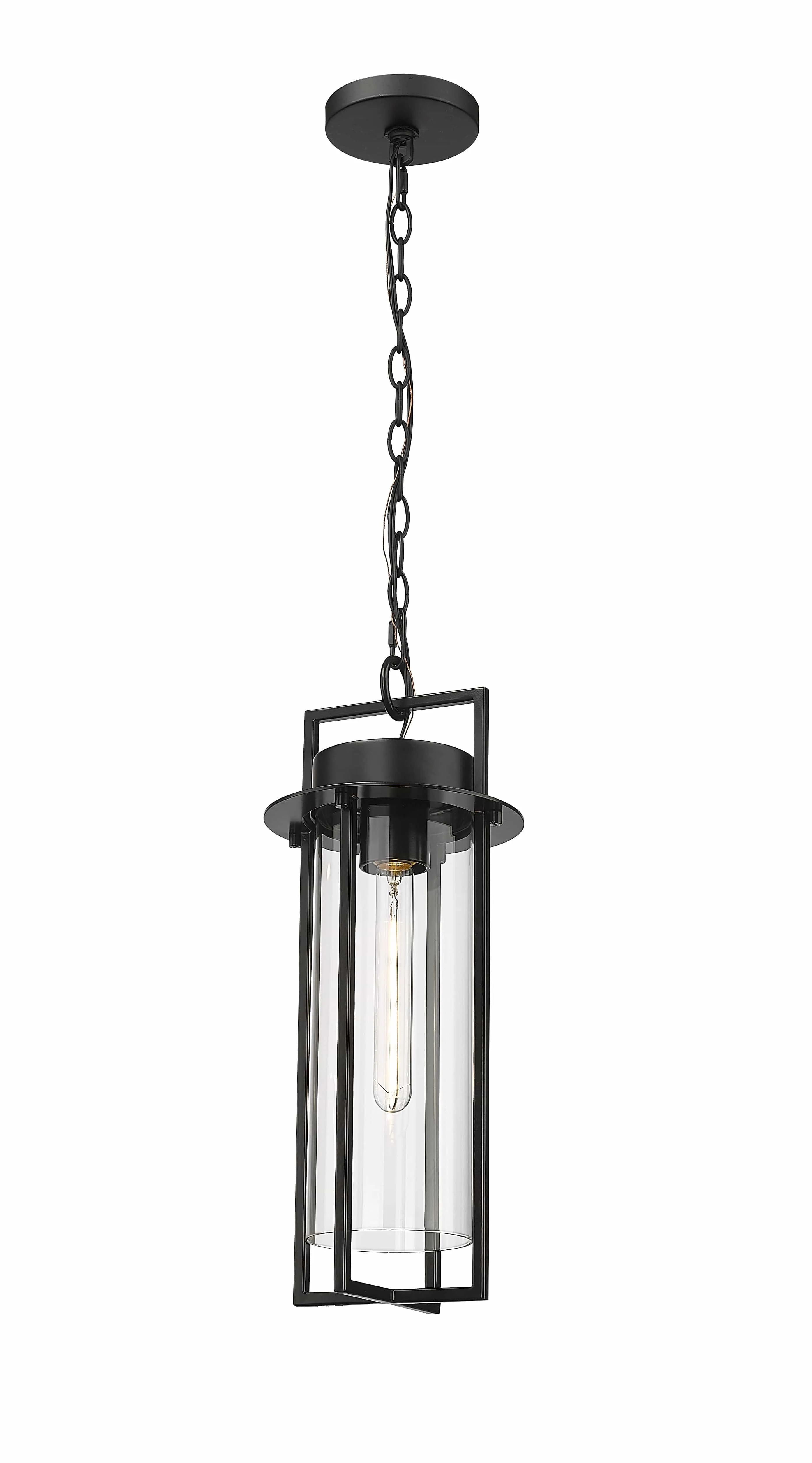 Russell Outdoor Hanging Lantern - Powder Coated Black - Clear Glass - 8in. Diameter - E26 Medium Base