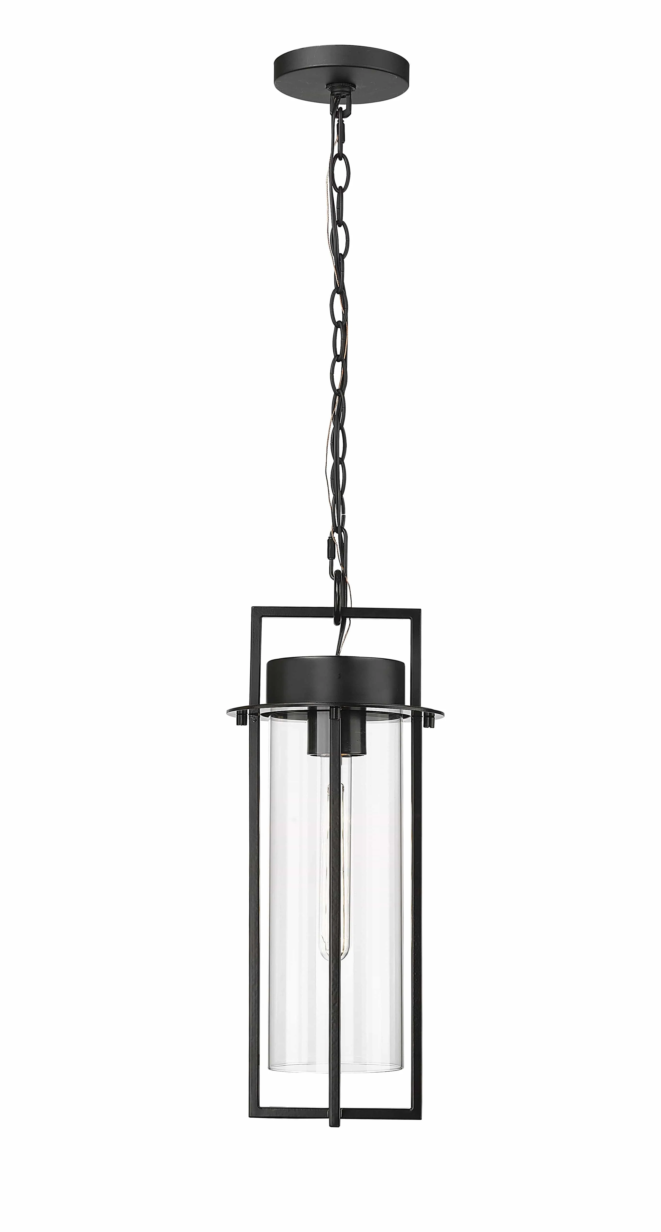 Russell Outdoor Hanging Lantern - Powder Coated Black - Clear Glass - 8in. Diameter - E26 Medium Base