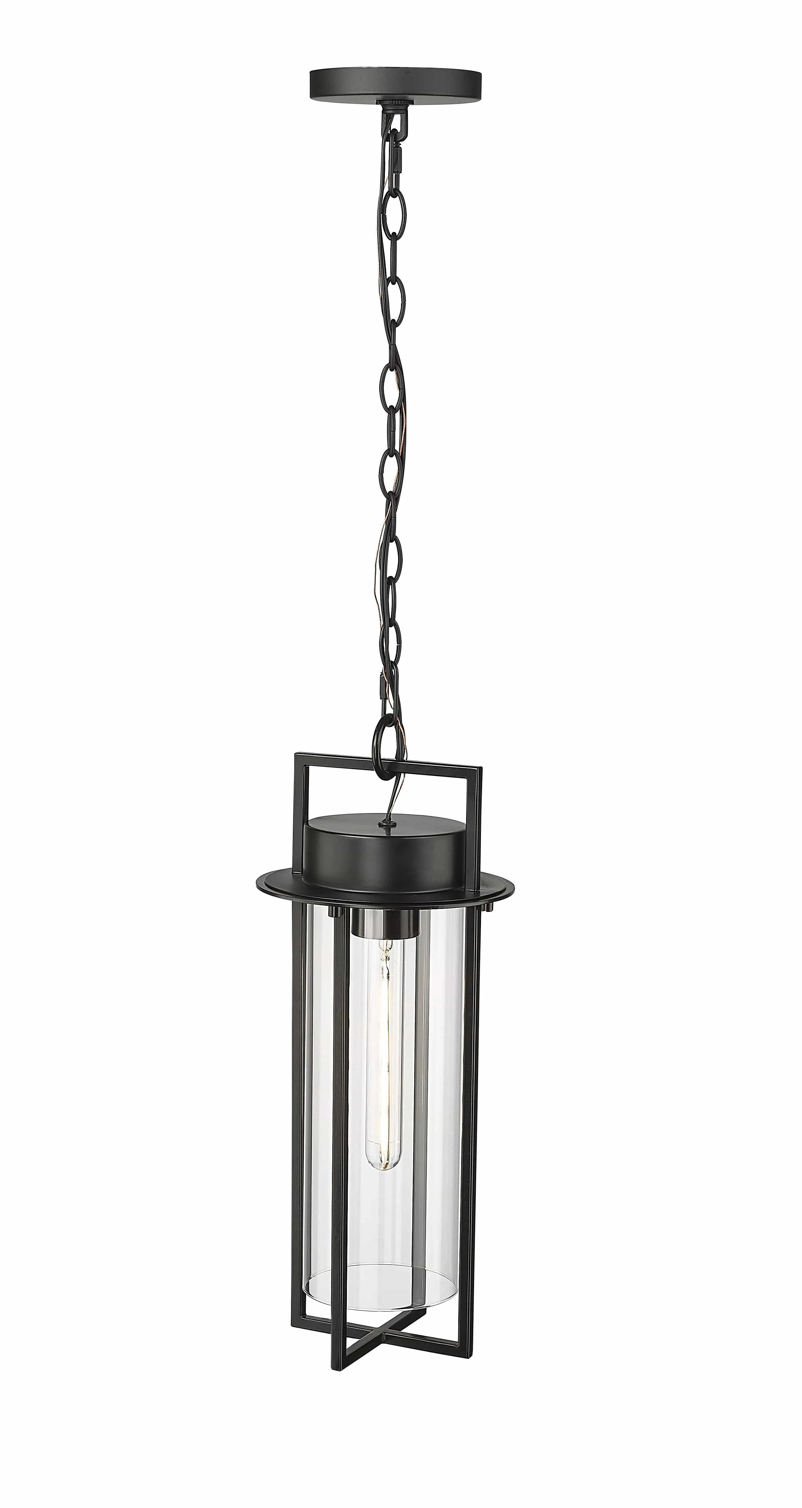 Russell Outdoor Hanging Lantern - Powder Coated Black - Clear Glass - 8in. Diameter - E26 Medium Base