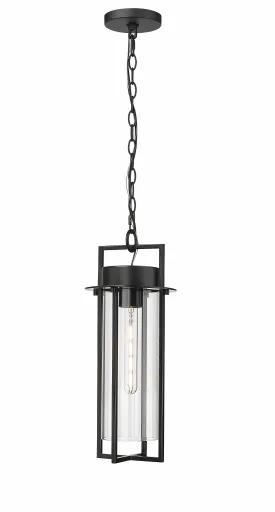 Russell Outdoor Hanging Lantern - Powder Coated Black - Clear Glass - 8in. Diameter - E26 Medium Base