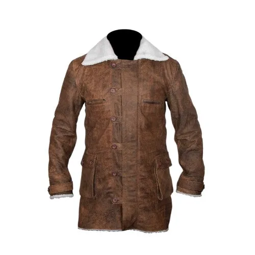 RW Authentic CowHide Bane Coat Distressed Brown Genuine Real Leather Jacket Dark Knight Shearling