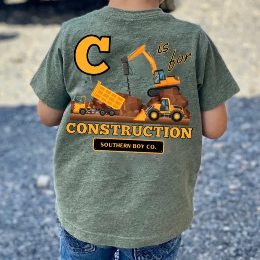 (SHORT) C is For Construction Short Sleeve Kids Tee