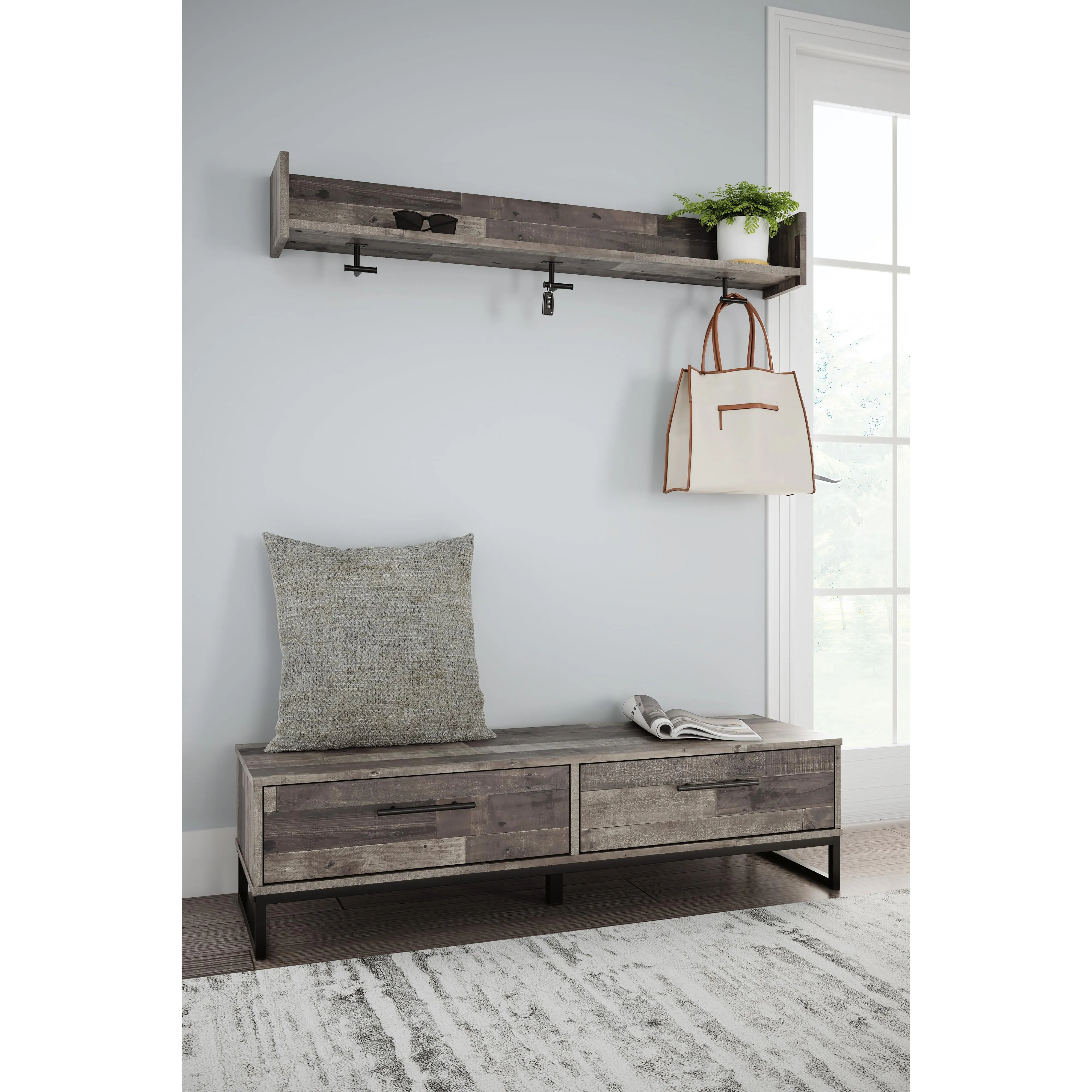 Signature Design by Ashley Neilsville EA2120-151 Wall Mounted Coat Rack with Shelf