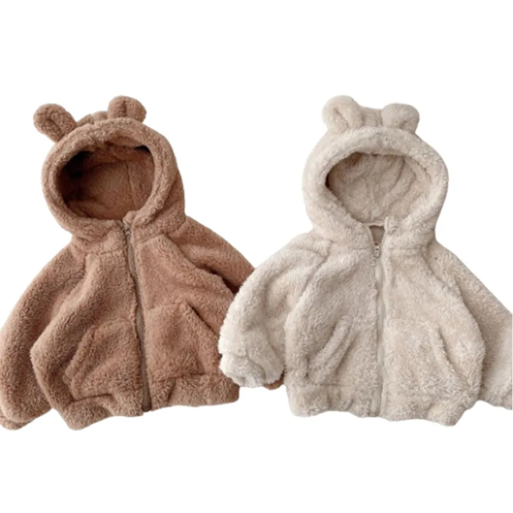 Toddler Girls Boys Fleece Hoody Jacket Full-Zip Up Teddy Sherpa Coat