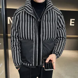 Winter Zipper Down Coat Jacket for Men with Vertical Stripe and Pockets Detailing