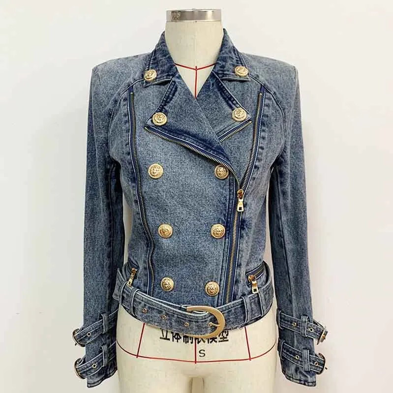 Women Denim Outerwear Blue Jean Denim Jacket Zipper Coats