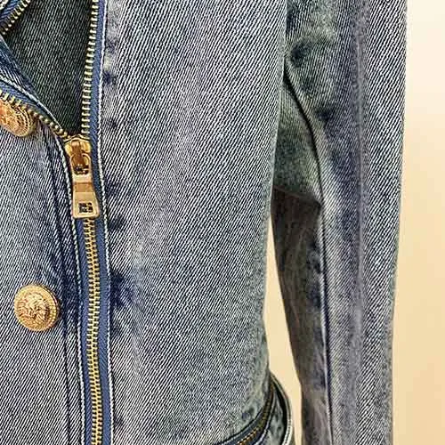 Women Denim Outerwear Blue Jean Denim Jacket Zipper Coats