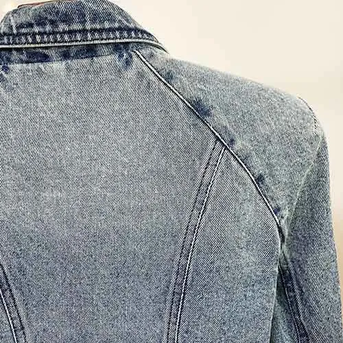 Women Denim Outerwear Blue Jean Denim Jacket Zipper Coats