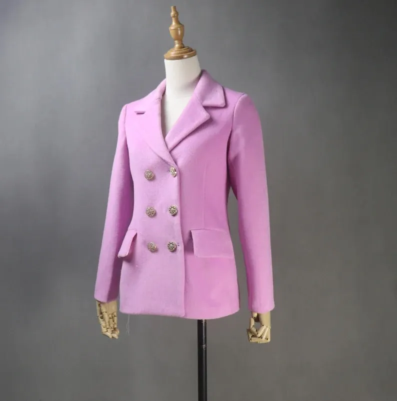 Women's CUSTOM MADE Hot Pink Double Breast Tweed Coat Jacket