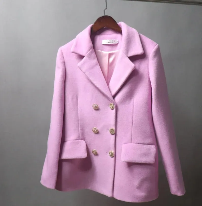 Women's CUSTOM MADE Hot Pink Double Breast Tweed Coat Jacket