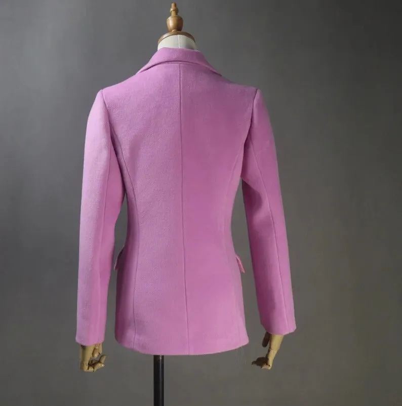 Women's CUSTOM MADE Hot Pink Double Breast Tweed Coat Jacket