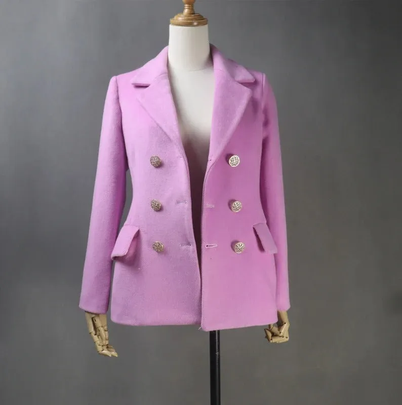 Women's CUSTOM MADE Hot Pink Double Breast Tweed Coat Jacket