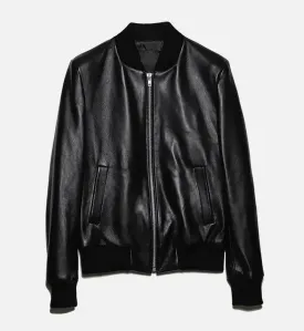 Women's Minimal Black Leather Jumper Jacket