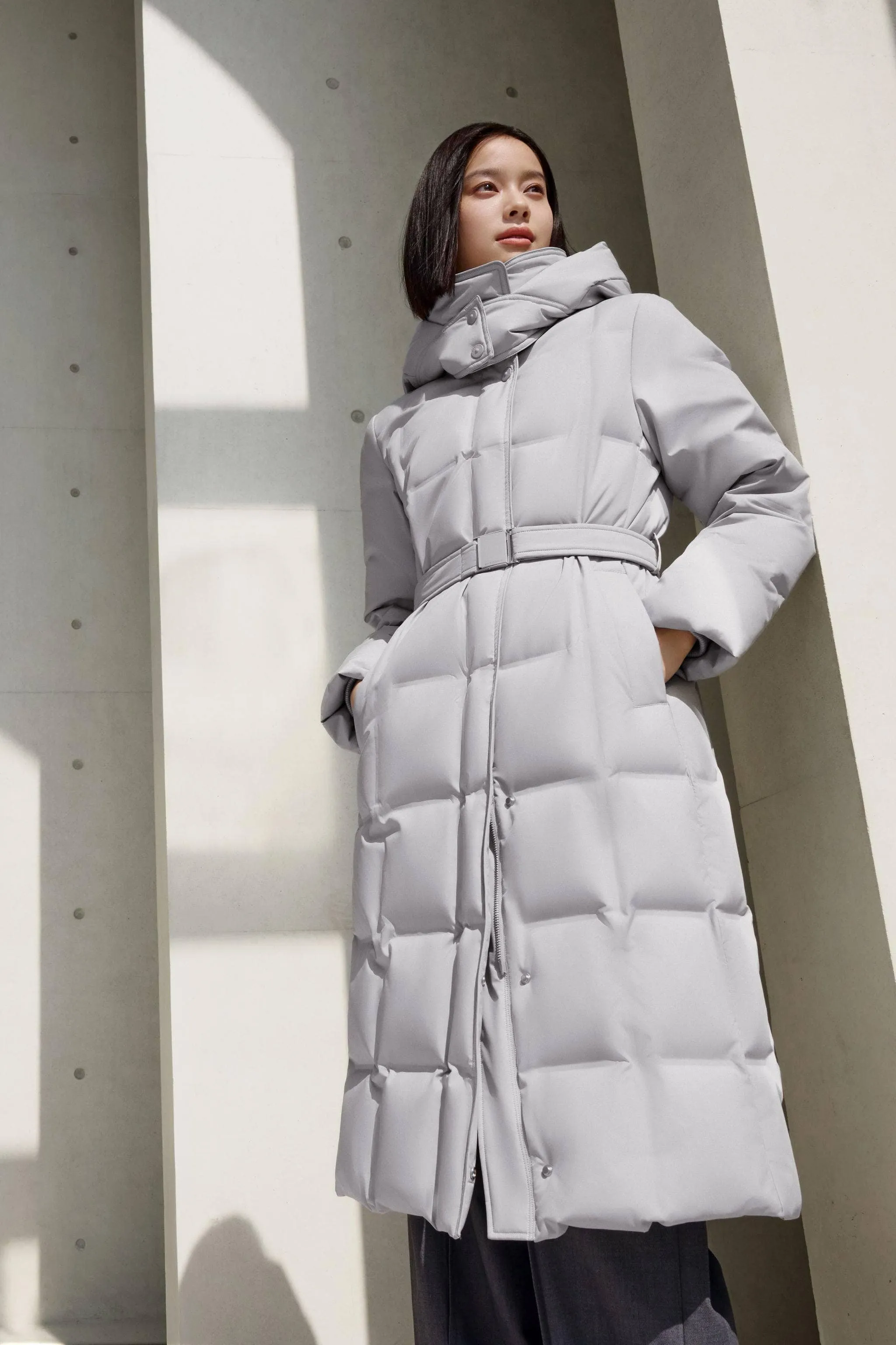 Women’s Patterned Long Goose Down Coat With Belt