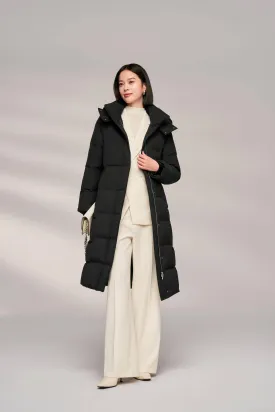 Women’s Patterned Long Goose Down Coat With Belt