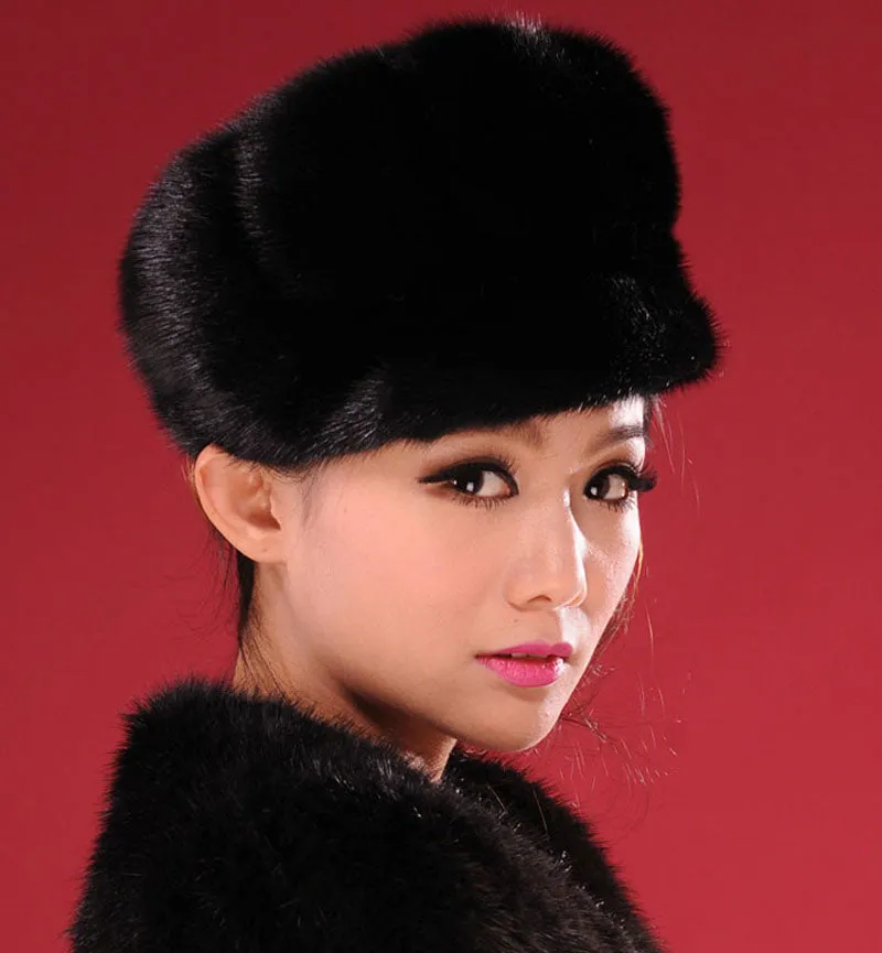 Women's Winter Hats Real Full Mink Fur Hats Women's Peaked Caps 13619