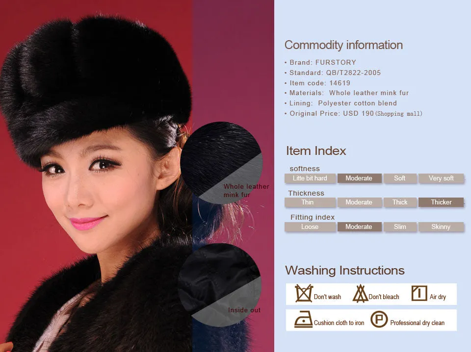 Women's Winter Hats Real Full Mink Fur Hats Women's Peaked Caps 13619