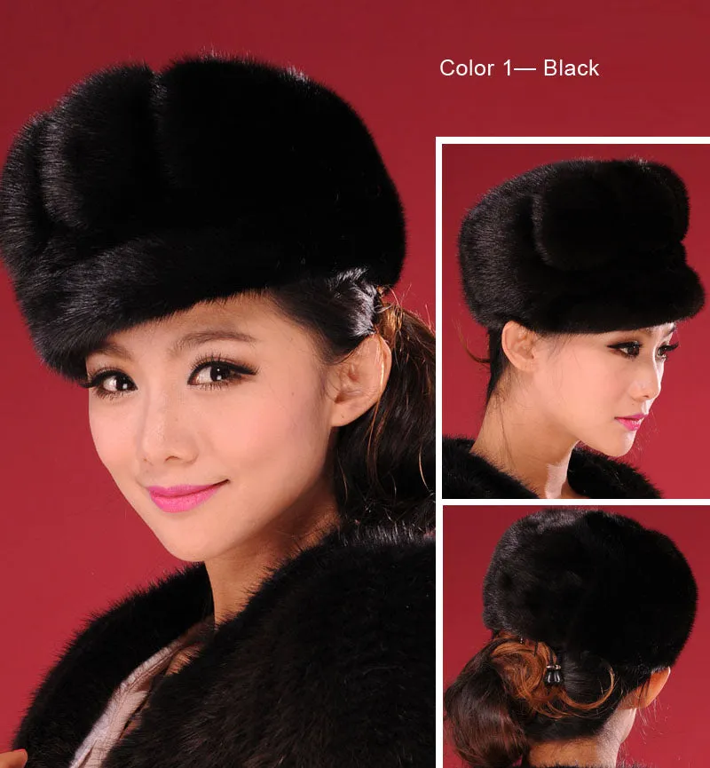 Women's Winter Hats Real Full Mink Fur Hats Women's Peaked Caps 13619