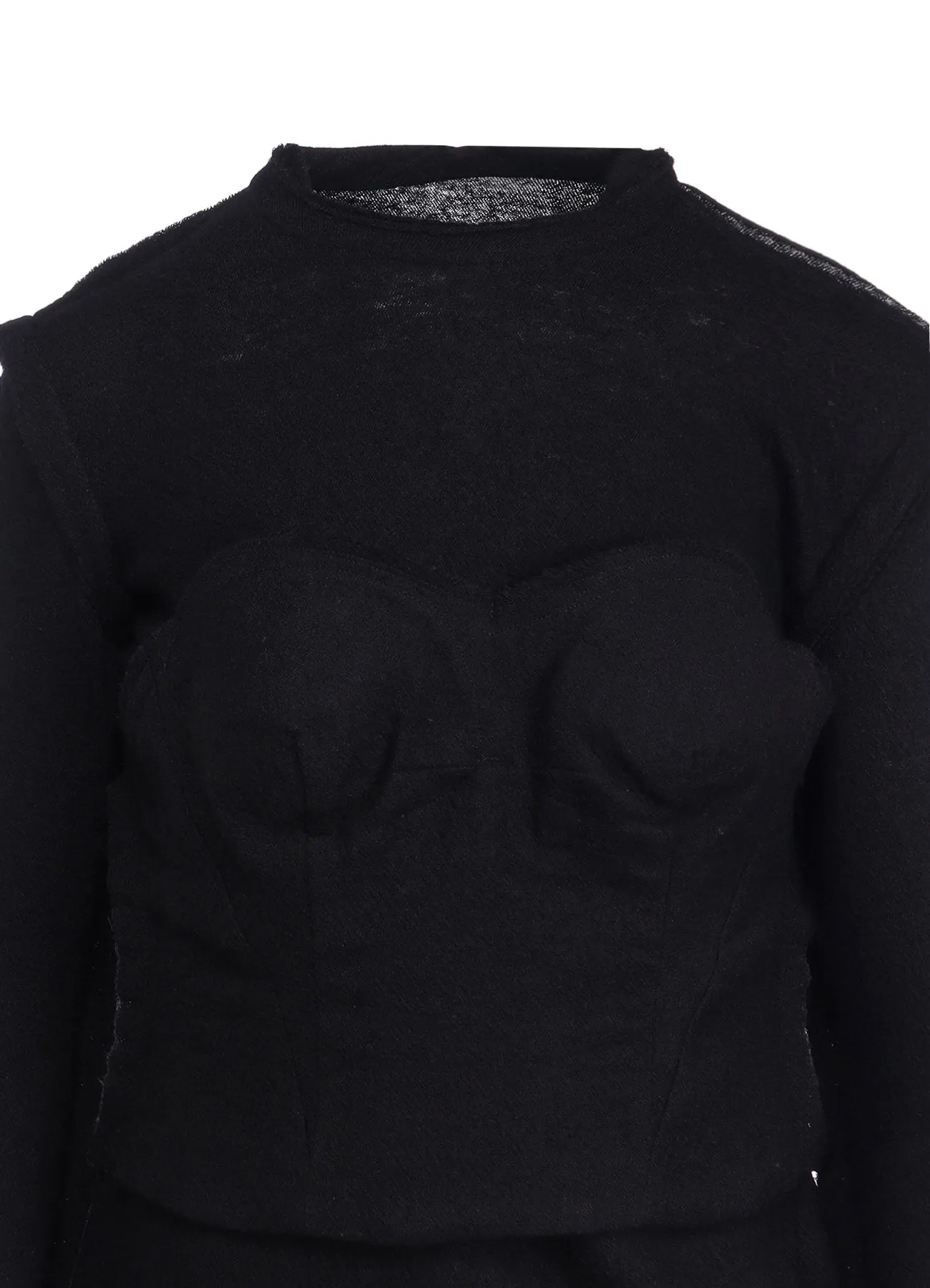 WOOL SHRINK SINGLE JERSEY BUSTIER DETAIL LONG T-SHIRT